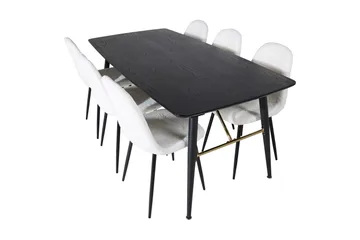 Irunea uttrekkbar spisegruppe 180 cm inkl. 6 Ypas stoler - Svart/Hvit - Møbler - Bord - Spisegruppe
