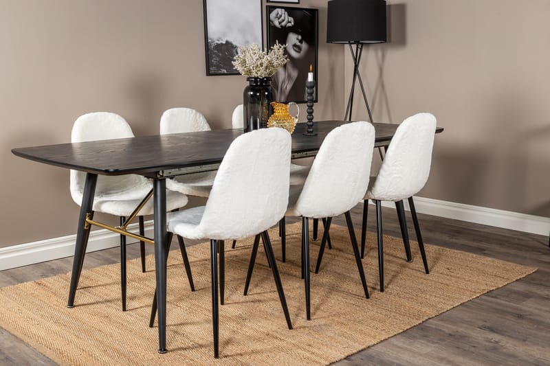 Irunea uttrekkbar spisegruppe 180 cm inkl. 6 Ypas stoler - Svart/Hvit - Møbler - Bord - Spisegruppe