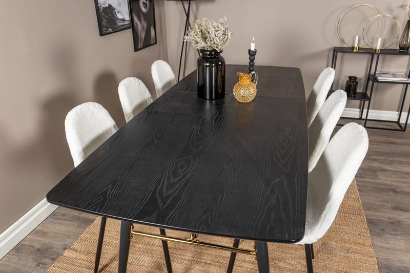 Irunea uttrekkbar spisegruppe 180 cm inkl. 6 Ypas stoler - Svart/Hvit - Møbler - Bord - Spisegruppe