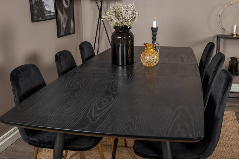 Irunea Uttrekkbar Spisegruppe 180 cm inkl. 6 Pontus Stoler - Svart/Messing/Fløyel - Møbler - Bord - Spisegruppe