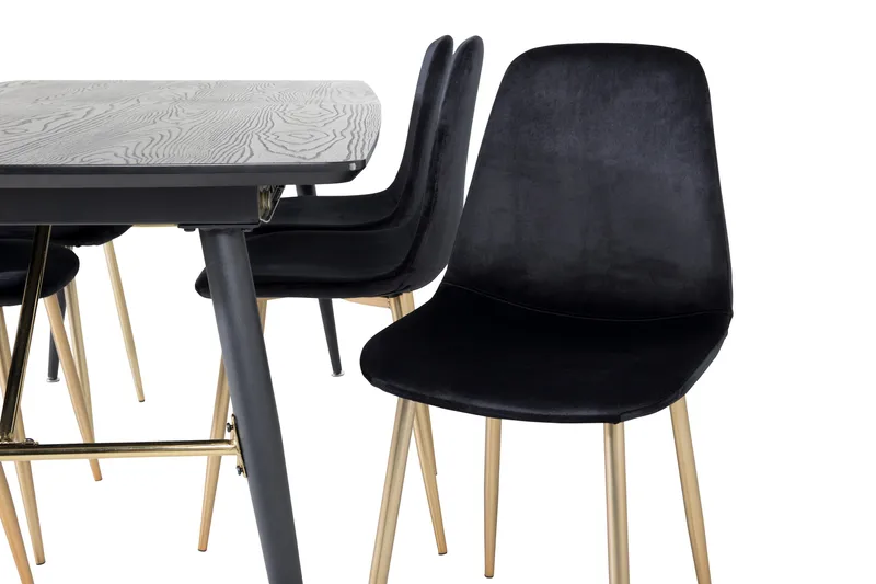 Irunea Uttrekkbar Spisegruppe 180 cm inkl. 6 Pontus Stoler - Svart/Messing/Fløyel - Møbler - Bord - Spisegruppe