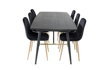 Irunea Uttrekkbar Spisegruppe 180 cm inkl. 6 Pontus Stoler - Svart/Messing/Fløyel - Møbler - Bord - Spisegruppe