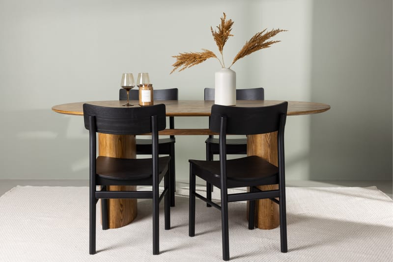 Isolde Matgruppe 180 cm Oval med 4 Montros Stoler - Sort - Møbler - Bord - Spisegruppe