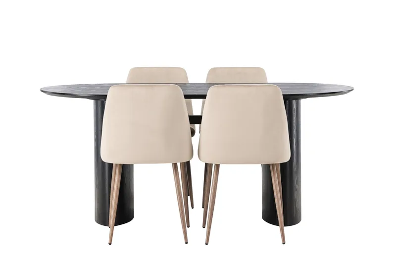 Isolde Matgruppe 180 cm Oval med 4 Night Stoler, Sort