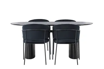 Isolde Matgruppe 180 cm Oval med 4 Selma Stoler - Sort - Møbler - Bord - Spisegruppe