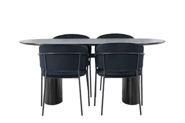 Isolde Matgruppe 180 cm Oval med 4 Selma Stoler - Sort - Møbler - Bord - Spisegruppe