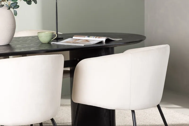 Isolde spisebord 180x90 cm med 4 Berit armstoler i fløyel med armlener - Møbler - Bord - Spisegruppe