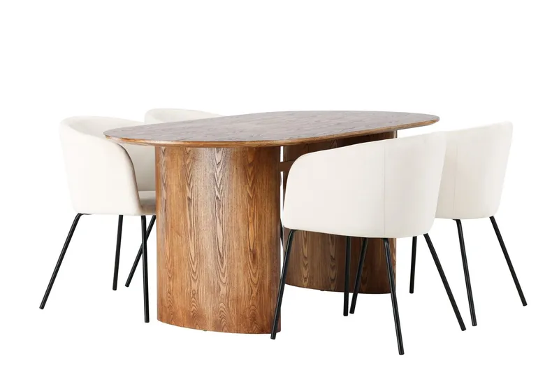 Isolde spisebord 180x90 cm med 4 Berit armstoler i fløyel med armlener - Møbler - Bord - Spisegruppe
