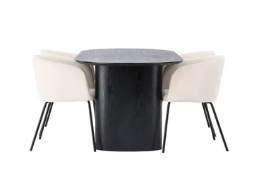 Isolde spisebord 180x90 cm med 4 Berit armstoler i fløyel med armlener - Møbler - Bord - Spisegruppe