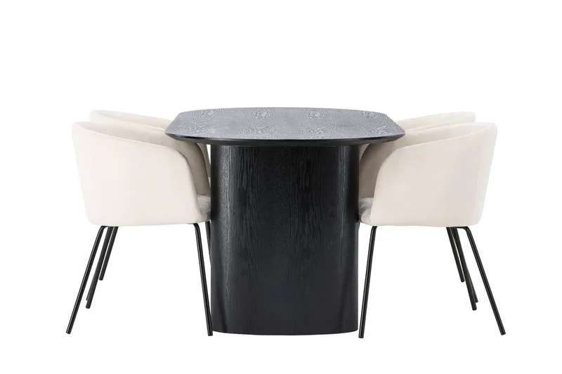Isolde spisebord 180x90 cm med 4 Berit armstoler i fløyel med armlener - Møbler - Bord - Spisegruppe