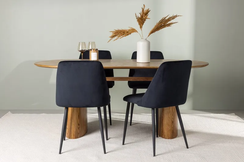 Isolde spisebord 180x90 cm med 4 Night spisestoler