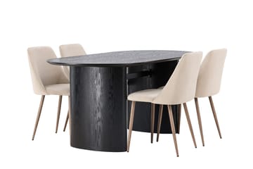 Isolde spisebord 180x90 cm med 4 Night spisestoler - Møbler - Bord - Spisegruppe