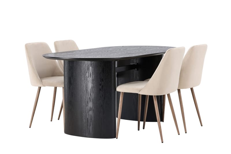 Isolde spisebord 180x90 cm med 4 Night spisestoler - Møbler - Bord - Spisegruppe