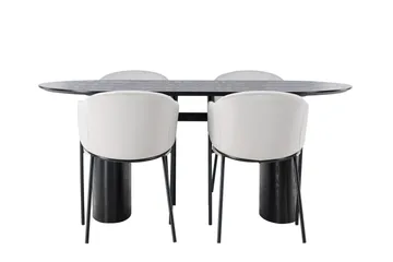 Isolde Spisegruppe 180 cm Oval med 4 Evelina Stoler - Sort - Møbler - Bord - Spisegruppe