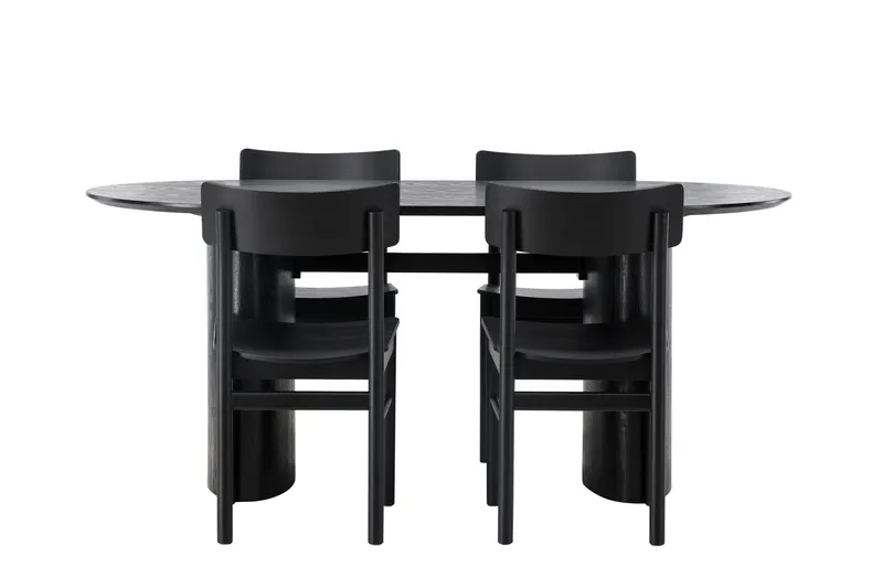 Isolde Spisegruppe 180 cm Oval med 4 Montros Stoler, Sort