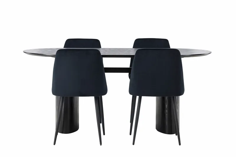 Isolde Spisegruppe 180 cm Oval med 4 Night Stoler, Sort