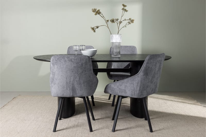 Isolde Spisegruppe 180 cm Oval med 4 Rosie Stoler - Sort - Møbler - Bord - Spisegruppe