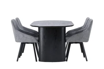 Isolde Spisegruppe 180 cm Oval med 4 Rosie Stoler - Sort - Møbler - Bord - Spisegruppe