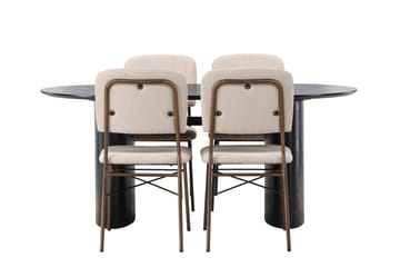 Isolde Spisegruppe 180 cm Oval med 4 Seda Stoler - Beige - Møbler - Bord - Spisegruppe