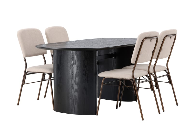 Isolde Spisegruppe 180 cm Oval med 4 Seda Stoler - Beige - Møbler - Bord - Spisegruppe