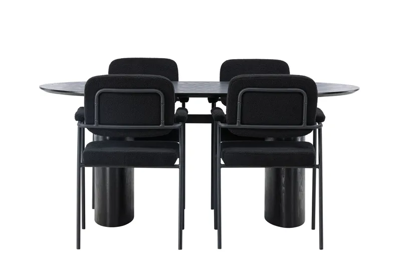 Isolde Spisegruppe 180 cm Oval med 4 Yesterday Stoler, Sort