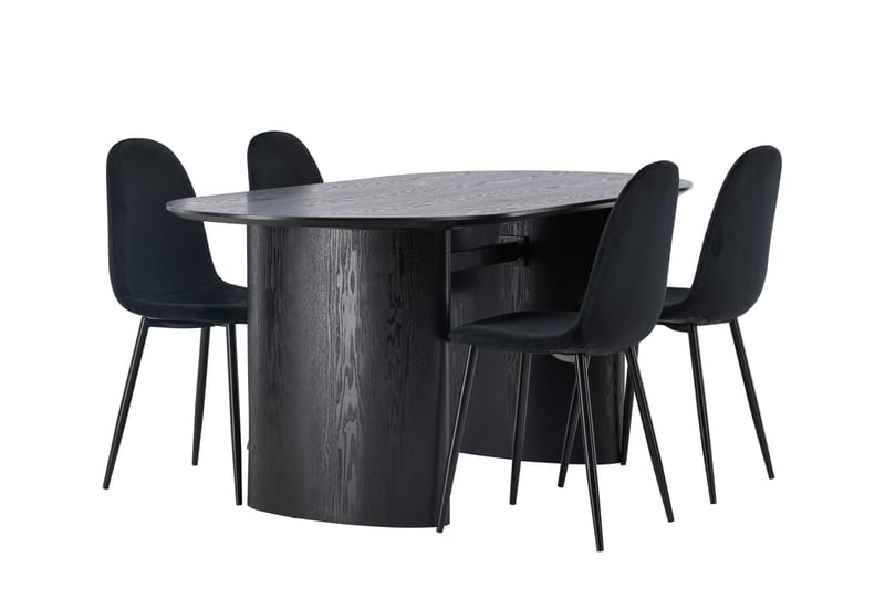 Isolde Spisegruppe 180 cm Oval med 4 Polar Stoler - Sort - Møbler - Bord - Spisegruppe