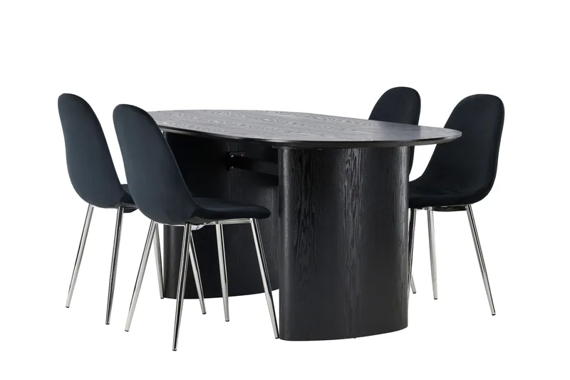 Isolde Spisegruppe 180 cm Oval med 4 Polar Stoler - Sort - Møbler - Bord - Spisegruppe