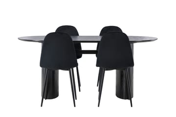 Isolde Spisegruppe 180 cm Oval med 4 Polar Stoler - Sort - Møbler - Bord - Spisegruppe