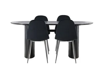 Isolde Spisegruppe 180 cm Oval med 4 Polar Stoler - Sort - Møbler - Bord - Spisegruppe
