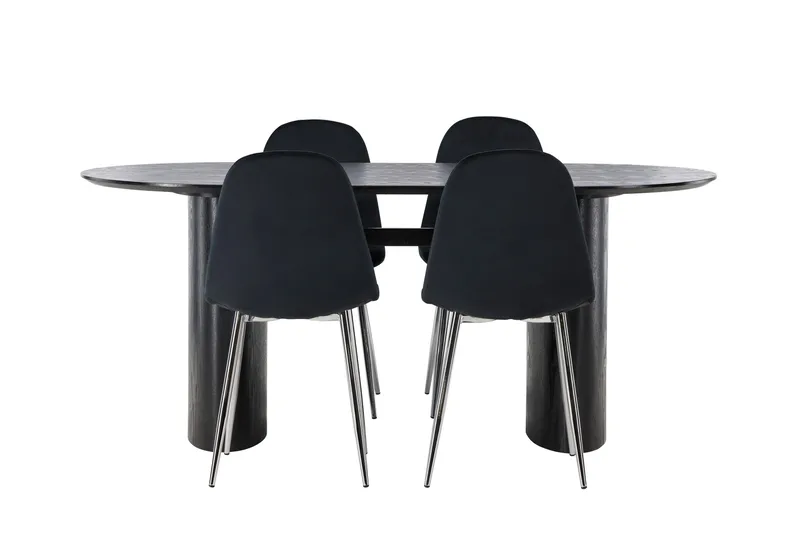 Isolde Spisegruppe 180 cm Oval med 4 Polar Stoler - Sort - Møbler - Bord - Spisegruppe