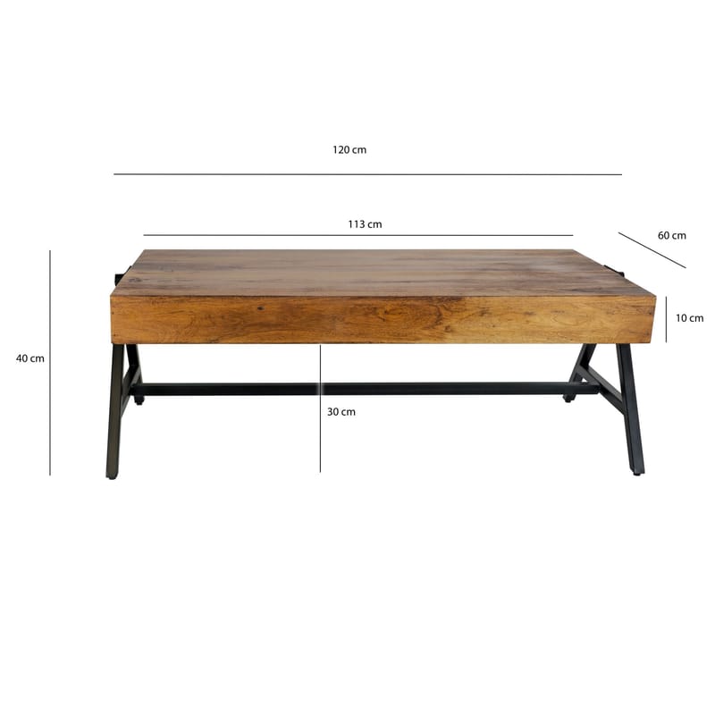 Ivoira Sofabord 120 cm Industriell stil - Varm mørkebrun og svart - Møbler - Bord - Sofabord & salongbord