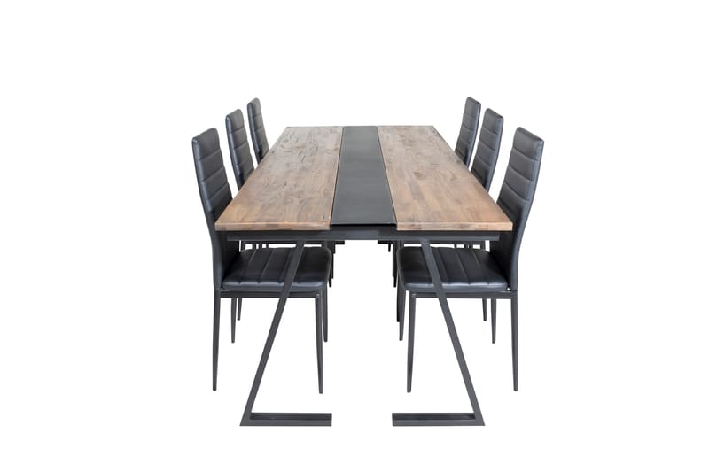 Jakarta Spisegruppe 200 cm Rektangulær med 6 Slim Stoler, Sort