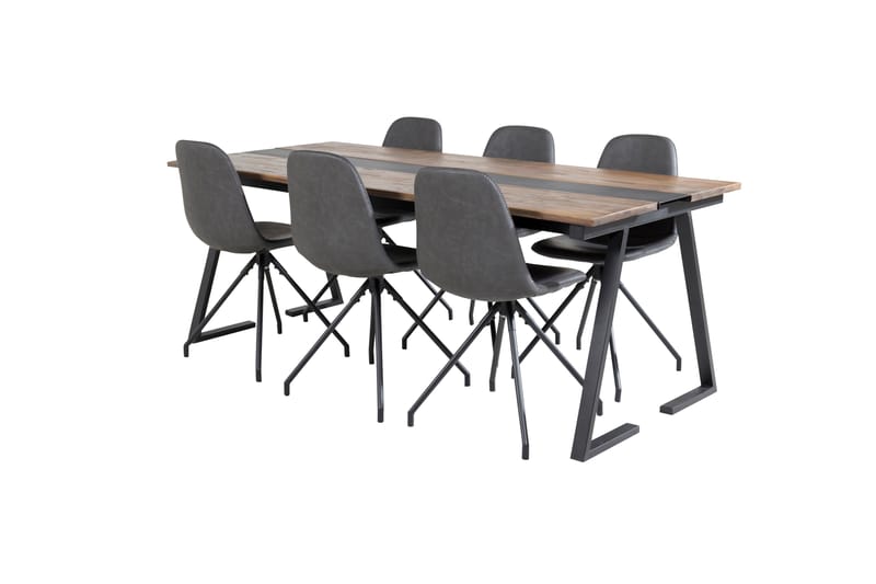 Jakarta Spisegruppe 200 cm Rektangulær med 6 Polar Stoler - Sort - Møbler - Bord - Spisegruppe