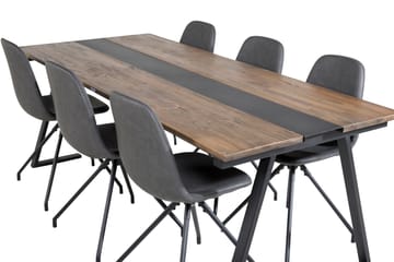 Jakarta Spisegruppe 200 cm Rektangulær med 6 Polar Stoler - Sort - Møbler - Bord - Spisegruppe