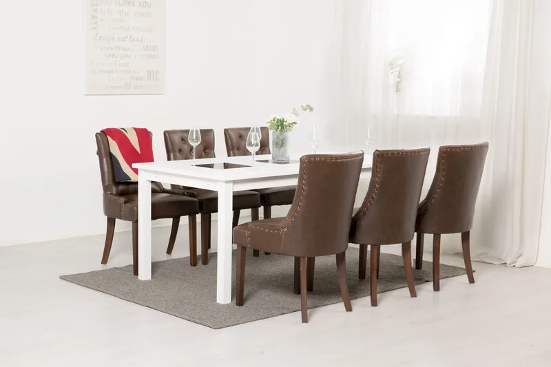 Jasmin Spisegruppe 180 cm med 6 Tuva Lenestol - Hvit/Brun PU - Møbler - Bord - Spisegruppe