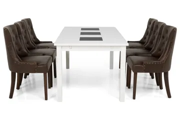 Jasmin Spisegruppe 180 cm med 6 Tuva Lenestol - Hvit/Brun PU - Møbler - Bord - Spisegruppe