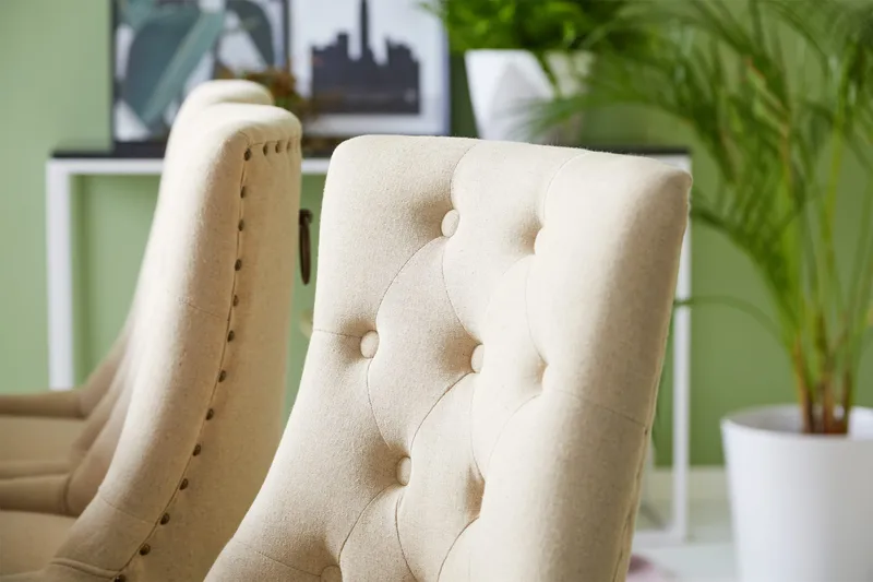 Jasmin Spisegruppe Hvit med 6 Viktoria Stoler - Beige/Vintageben - Møbler - Bord - Spisegruppe