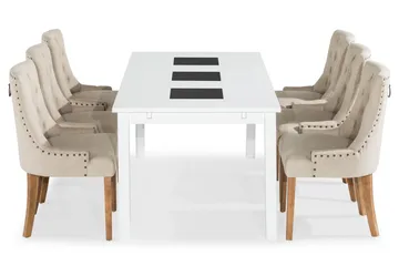 Jasmin Spisegruppe Hvit med 6 Viktoria Stoler - Beige/Vintageben - Møbler - Bord - Spisegruppe