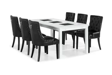 Jasmin Spisegruppe med 6 Tuva Lenestol - Hvit/Svart PU - Møbler - Bord - Spisegruppe
