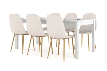 Jasmin Uttrekkbart Spisebord 180 cm + 6 stk Nibe stol beige med eikeben - Hvit/Beige - Møbler - Bord - Spisegruppe
