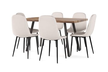 Jasmin Uttrekkbart Spisebord 180 cm + 6 stk Nibe stol beige med svarte ben - Hvit/Beige - Møbler - Bord - Spisegruppe