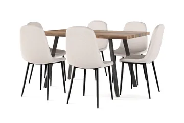 Jasmin Uttrekkbart Spisebord 180 cm + 6 stk Nibe stol beige med svarte ben - Hvit/Beige - Møbler - Bord - Spisegruppe