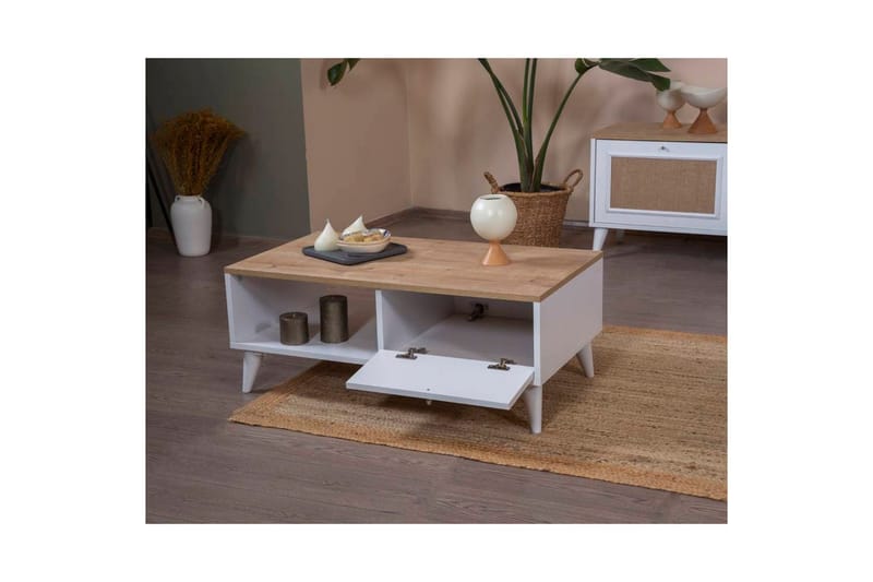 Jatinder Sofabord 55 cm - Mellomfarget tre/Hvit - Møbler - Bord - Sofabord & salongbord