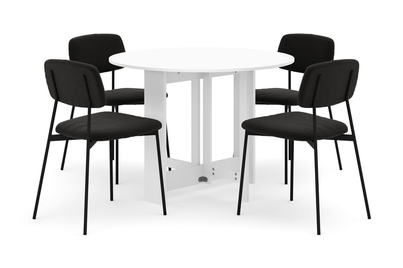 Jeba Spisebord 100 cm med 4 stk Lowe Matstkolar - Hvit - Møbler - Bord - Spisegruppe