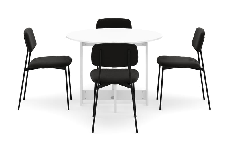 Jeba Spisebord 100 cm med 4 stk Lowe Matstkolar - Hvit - Møbler - Bord - Spisegruppe