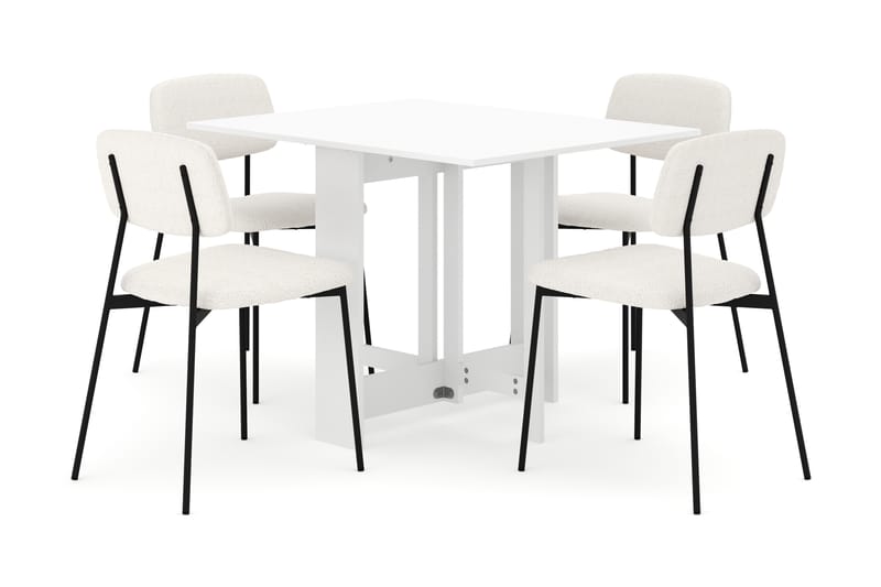 Jeba Spisebord 80 cm med 4 stk Lowe Matstkolar - Hvit - Møbler - Bord - Spisegruppe