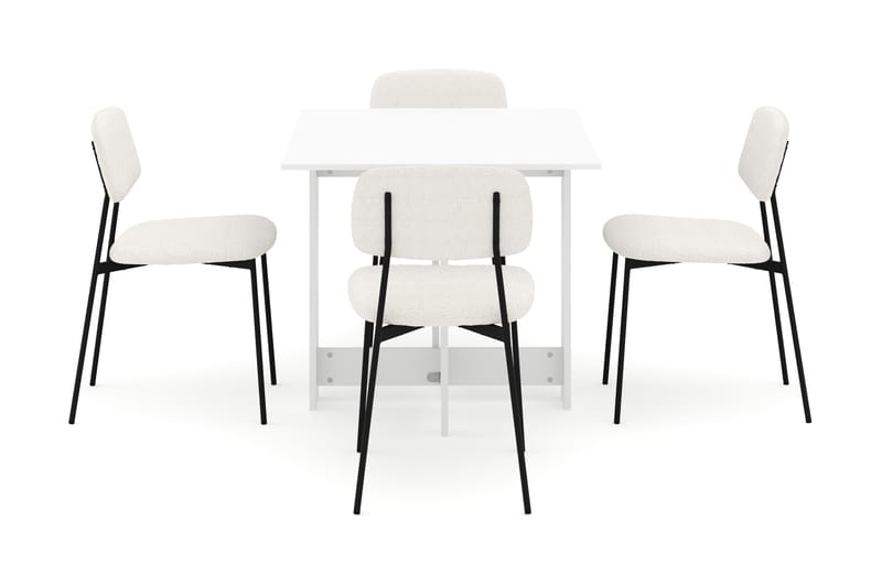 Jeba Spisebord 80 cm med 4 stk Lowe Matstkolar - Hvit - Møbler - Bord - Spisegruppe
