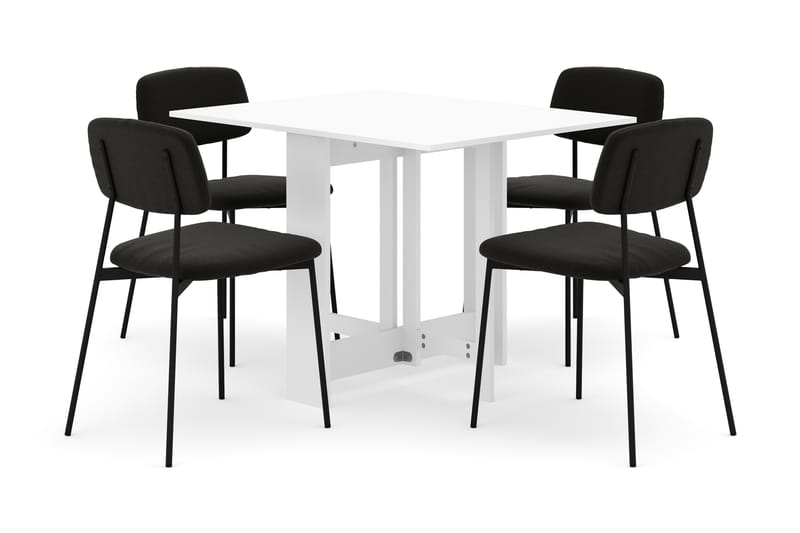 Jeba Spisebord 80 cm med 4 stk Lowe Matstkolar - Hvit - Møbler - Bord - Spisegruppe
