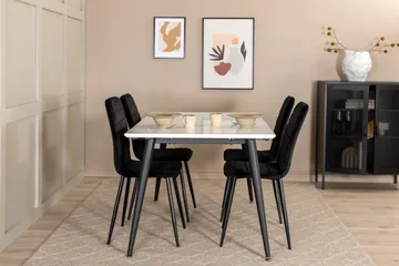 Jimms Uttrekkbar Spisegruppe 150 cm inkl. 4 Robin Stoler - Hvit/Svart/Fløyel - Møbler - Bord - Spisegruppe