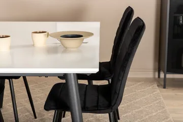 Jimms Uttrekkbar Spisegruppe 150 cm inkl. 4 Robin Stoler - Hvit/Svart/Fløyel - Møbler - Bord - Spisegruppe
